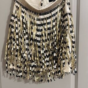 Chic Gold and Black Fringe Skirt